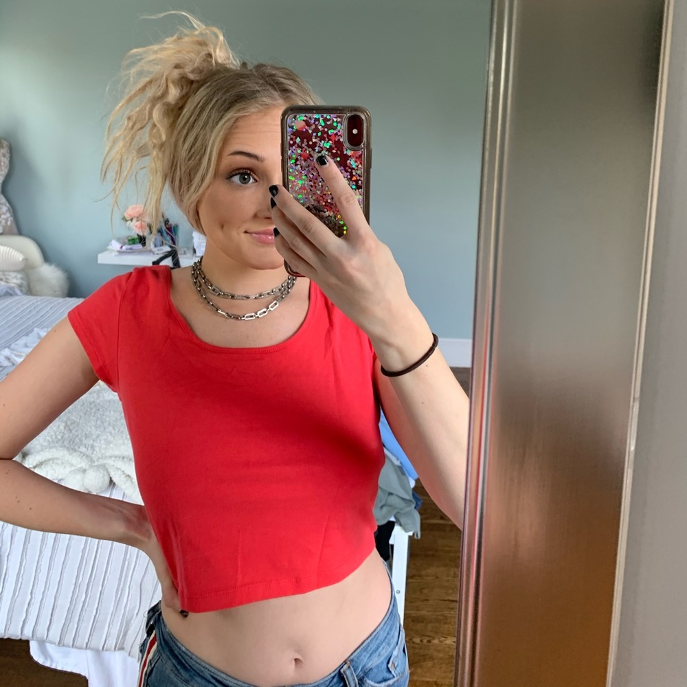 Charlotte Russe red crop top shirt
